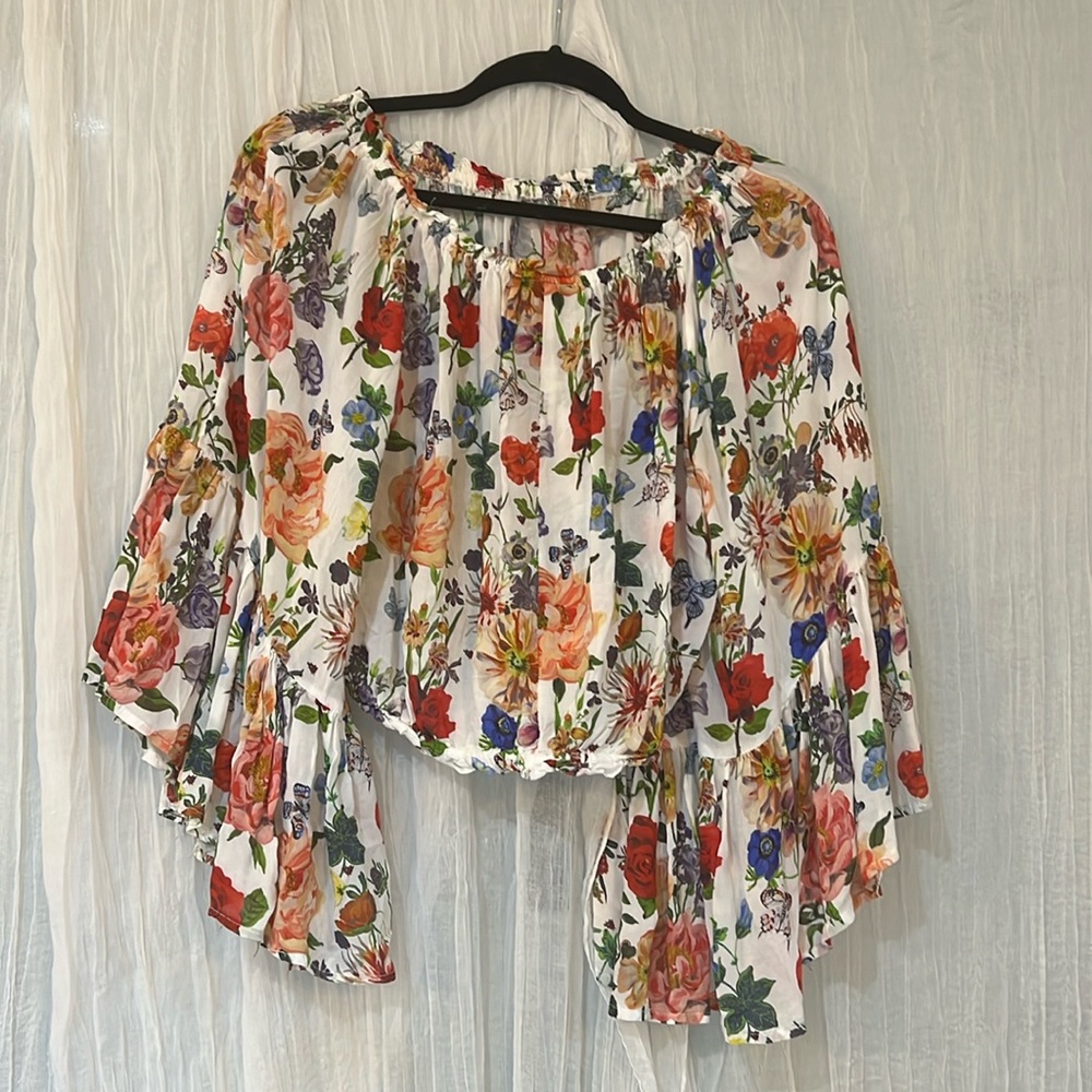 VICI Floral Print Off-The-Shoulder Long Sleeve Loose | size M